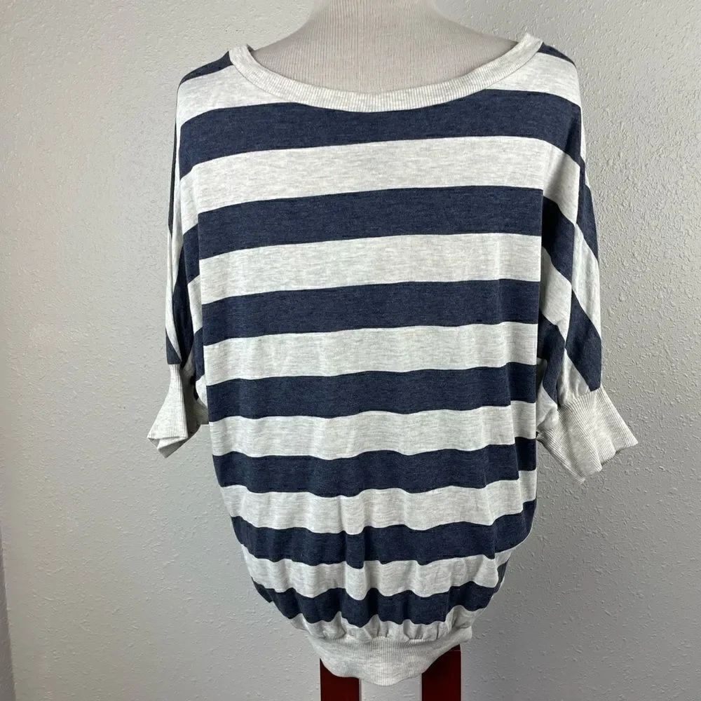 NWT Decoded Gray and Blue Striped Top Size L